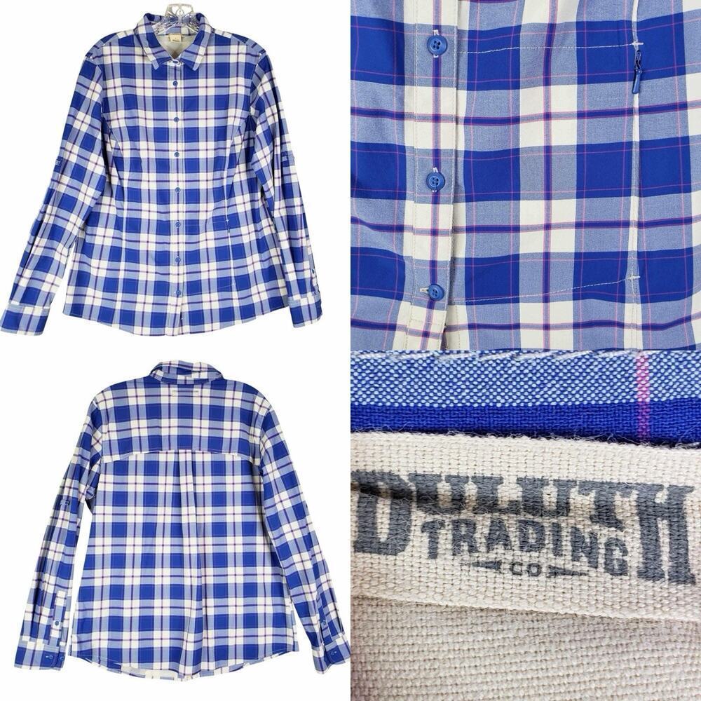 Duluth Trading Co Men’s Size L Shirt LS Shacket Flannel Button Down Plaid Blue